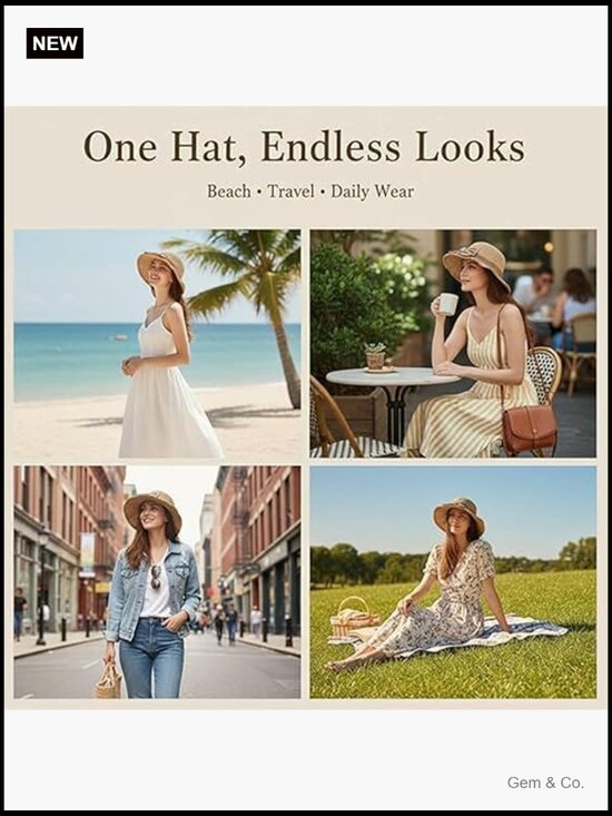 Elegant Woven Straw Sun Hat, Packable Wide Brim with Bow, Summer Beach Bucket main image 6
